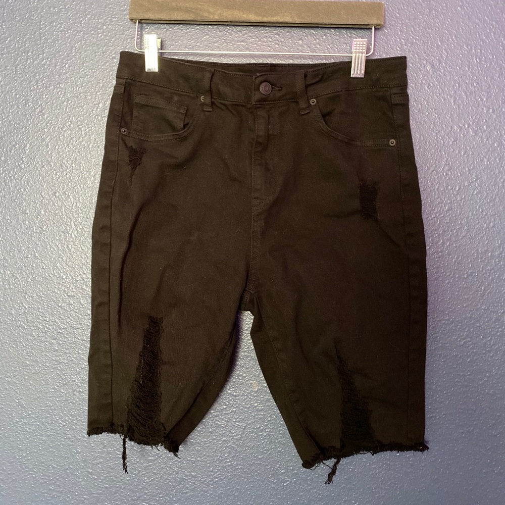 Distressed High Rise Biker Short Jeans
